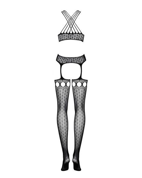 Бодистокинг Obsessive Bodystocking G313 S/M/L, шнуровка, геометрический декор