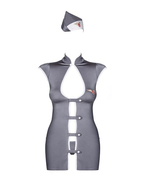 Эротический костюм стюардессы Obsessive Stewardess 3 pcs costume grey S/M, серый, платье, стринги, п