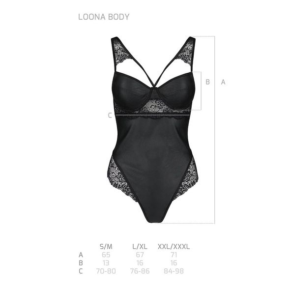 Боді з еко-шкіри та мережива Loona Body black S/M - Passion