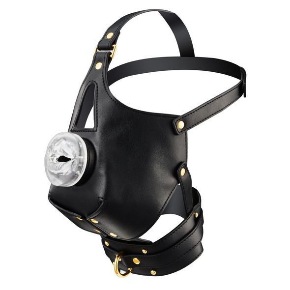 Маска-збруя для мінету з повідцем LOCKINK SEVANDA Blowjob Head Muzzle with Leash, чорна