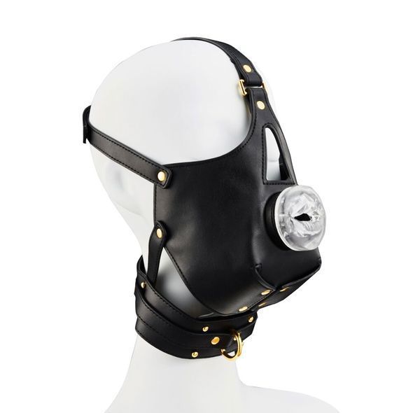 Маска-збруя для мінету з повідцем LOCKINK SEVANDA Blowjob Head Muzzle with Leash, чорна
