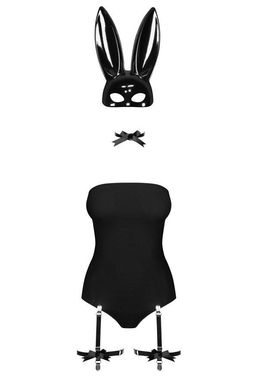 Еротичний костюм кролика Obsessive Bunny costume S/M, black, боді, чокер, гартери, панчохи, маска