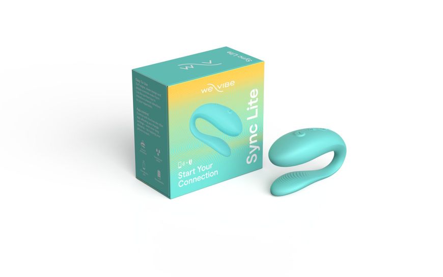 Смарт-вибратор для пар We-Vibe Sync Lite Aqua, 10 виброрежимов, можно совмещать с проникающим сексом, Бірюзовий, Бірюзовий