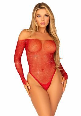 Сітчасте боді зі стразами Leg Avenue Crystalized fishnet bodysuit , Червоний, Червоний