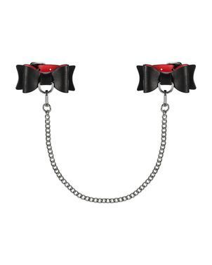 Кожаные наручники-банты с длинной цепью Obsessive A745 cuffs, черно-красные, длинная цепь