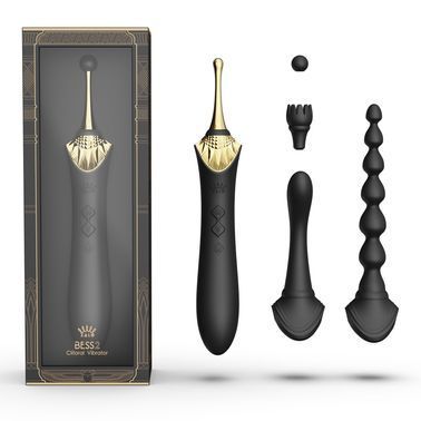 Мультифункціональний вібратор Zalo &mdash; Bess 2 Obsidian Black, 4 насадки, підігрів