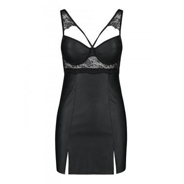 Бэби-долл из эко-кожи и кружева Loona Chemise black S/M - Passion