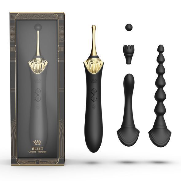 Мультифункціональний вібратор Zalo &mdash; Bess 2 Obsidian Black, 4 насадки, підігрів