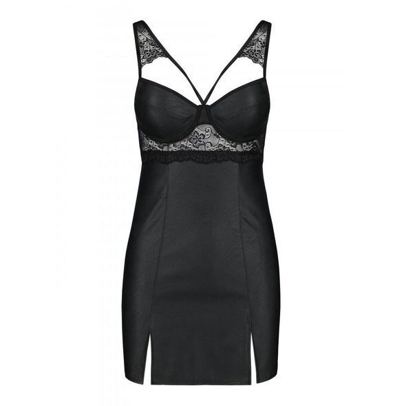 Бэби-долл из эко-кожи и кружева Loona Chemise black S/M - Passion