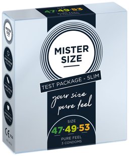 Набір презервативів Mister Size - pure feel - 47–49–53 (3 condoms), 3 розміри, товщина 0,05 мм