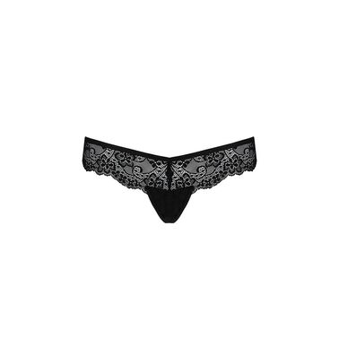 Кружевные трусики-танга с атласным бантиком Naja Thong black S/M - Passion