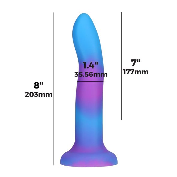 Фалоімітатор, що світиться в темряві, ADDICTION Rave 8″ Glow in the Dark Dildo Blue Purple, 20,3 см