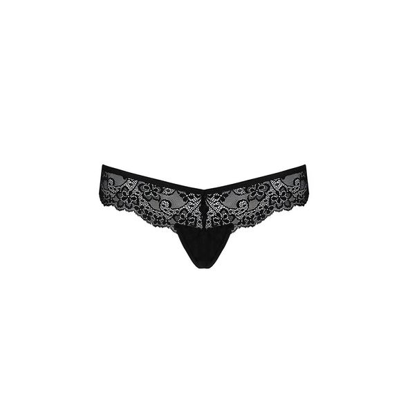 Кружевные трусики-танга с атласным бантиком Naja Thong black S/M - Passion