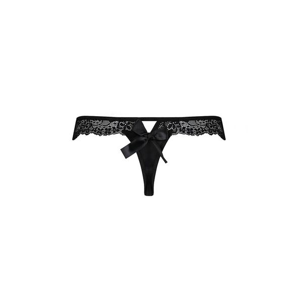 Кружевные трусики-танга с атласным бантиком Naja Thong black S/M - Passion