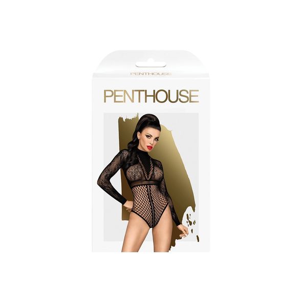 Боді Penthouse Spicy Whisper S/L Black, імітація топу з довгими рукавами, закрите декольте