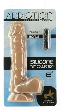 Гибкий фаллоимитатор на присоске ADDICTION — ANDREW 8″ Silicone Dong — Caramel, вибропуля в подарок