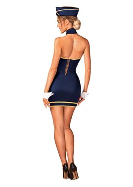 Эротический костюм стюардессы Obsessive Stewardess uniform XS/S, blue, платье, пилотка, шарф, манжет