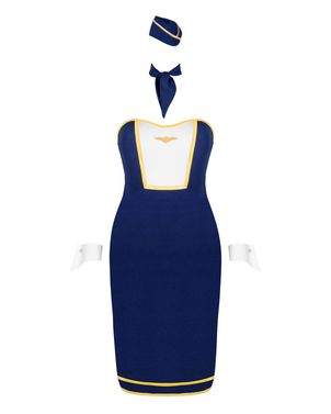 Эротический костюм стюардессы Obsessive Stewardess uniform XS/S, blue, платье, пилотка, шарф, манжет