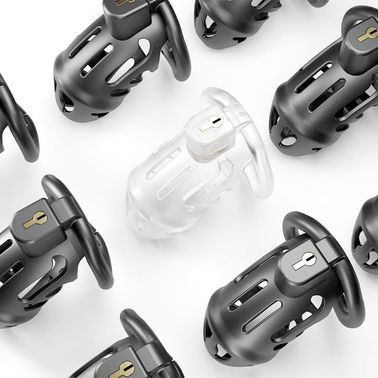 Клітка для пеніса LOCKINK SEVANDA Plastic Penis Chastity Cage, чорна, 3 кільця різних розмірів