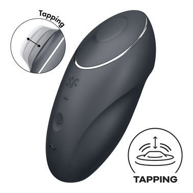 Вібростимулятор-пульсатор Satisfyer Tap & Climax 1 Bluegrey, ефект постукування пальцем, 2 мотори, Чорний, Чорний