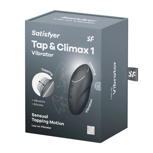 Вібростимулятор-пульсатор Satisfyer Tap & Climax 1 Bluegrey, ефект постукування пальцем, 2 мотори, Чорний, Чорний