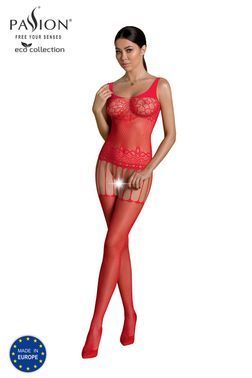Бодистокинг Passion ECO BS001 One Size red, с доступом, имитация подвязок, флористический декор