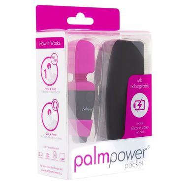 Мини вибромассажер PalmPower Pocket с чехлом на молнии, водостойкий, перезаряжаемый, длина 9 см