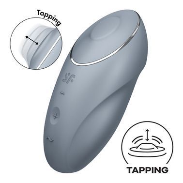 Вібростимулятор-пульсатор Satisfyer Tap & Climax 1 Bluegrey, ефект постукування пальцем, 2 мотори, Сірий, Сірий