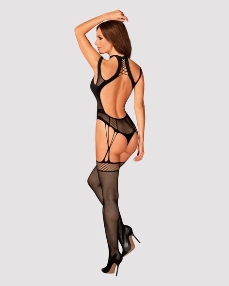 Ажурный бодистокинг с отверстиями Obsessive Bodystocking G327 black S/M/L, черный, комбинезон, с дос