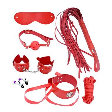 Набор MAI BDSM STARTER KIT Nº 75 Red: плеть, кляп, наручники, маска, ошейник, веревка, зажимы