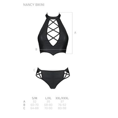 Комплект з еко-шкіри Nancy Bikini black S/M - Passion, бра та трусики з імітацією шнурівки