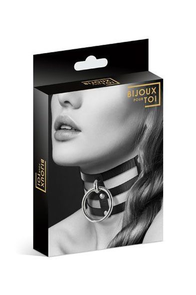 Чокер потрійний з кільцем для повідця Bijoux Pour Toi - FETISH, екошкіра