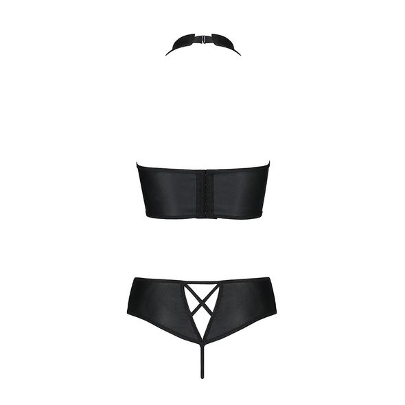 Комплект из эко-кожи Nancy Bikini black S/M - Passion, бра и трусики с имитацией шнуровки