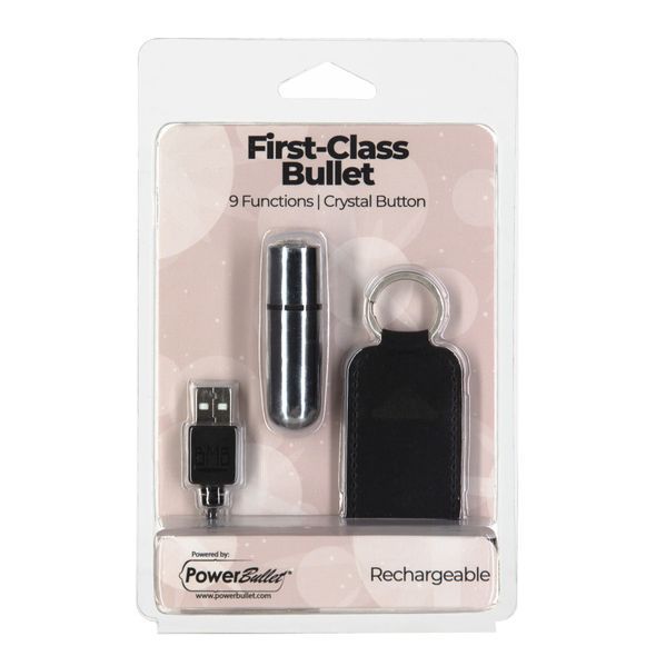 Вибропуля PowerBullet First-Class Bullet 2.5&Prime; with Key Chain Pouch, Silver, 9 режимов вибрации, Серебристый, Сріблястий