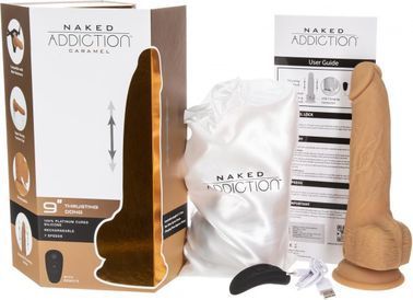 Фаллоимитатор с пульсацией Naked ADDICTION Dominic 9&Prime; Caramel, пульт ДУ, диаметр 4,2 см