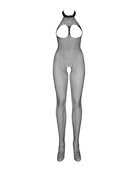 Бодистокинг из мелкой сетки с открытой грудью и доступом Obsessive Bodystocking N101 S/M/L, черный,